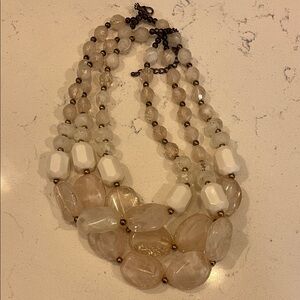 Women's Quartz and White Multi-Strand Beaded Statement Necklace